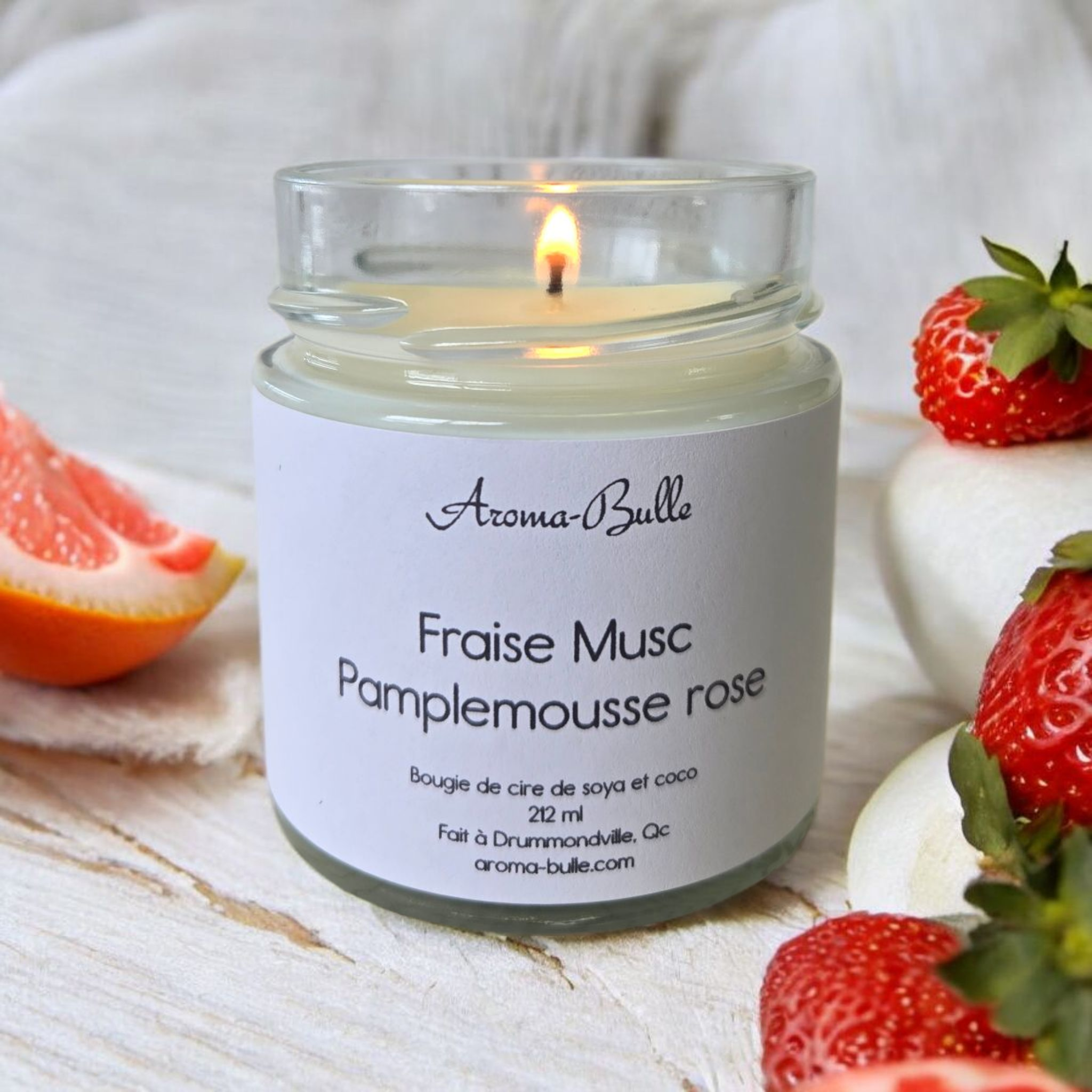 Bougie Fraise Musc Pamplemousse rose