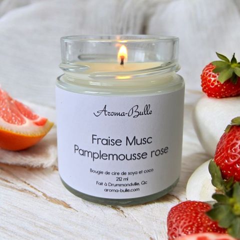 Bougie Fraise Musc Pamplemousse rose