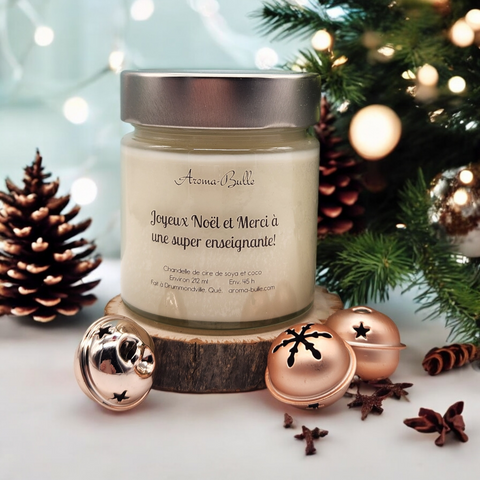 Bougie Joyeux Noël et Merci à une super enseignante ou  enseignant