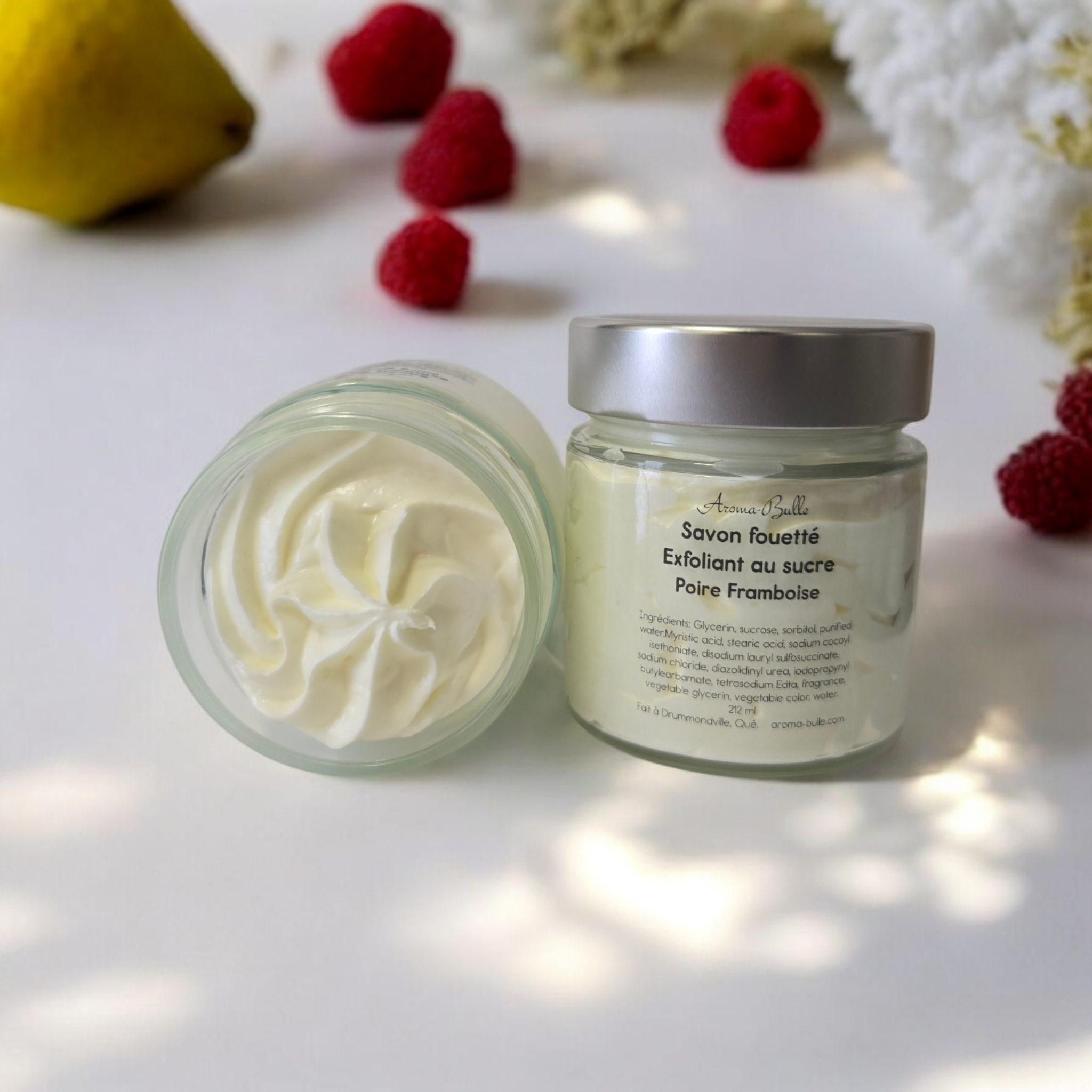 Savon fouetté exfoliant au sucre Poire Framboise